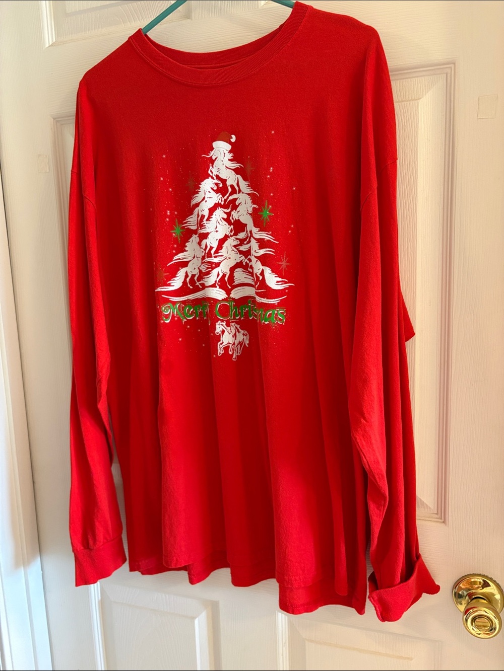 Gildan Red Long-Sleeve Christmas Tree Graphic Tee